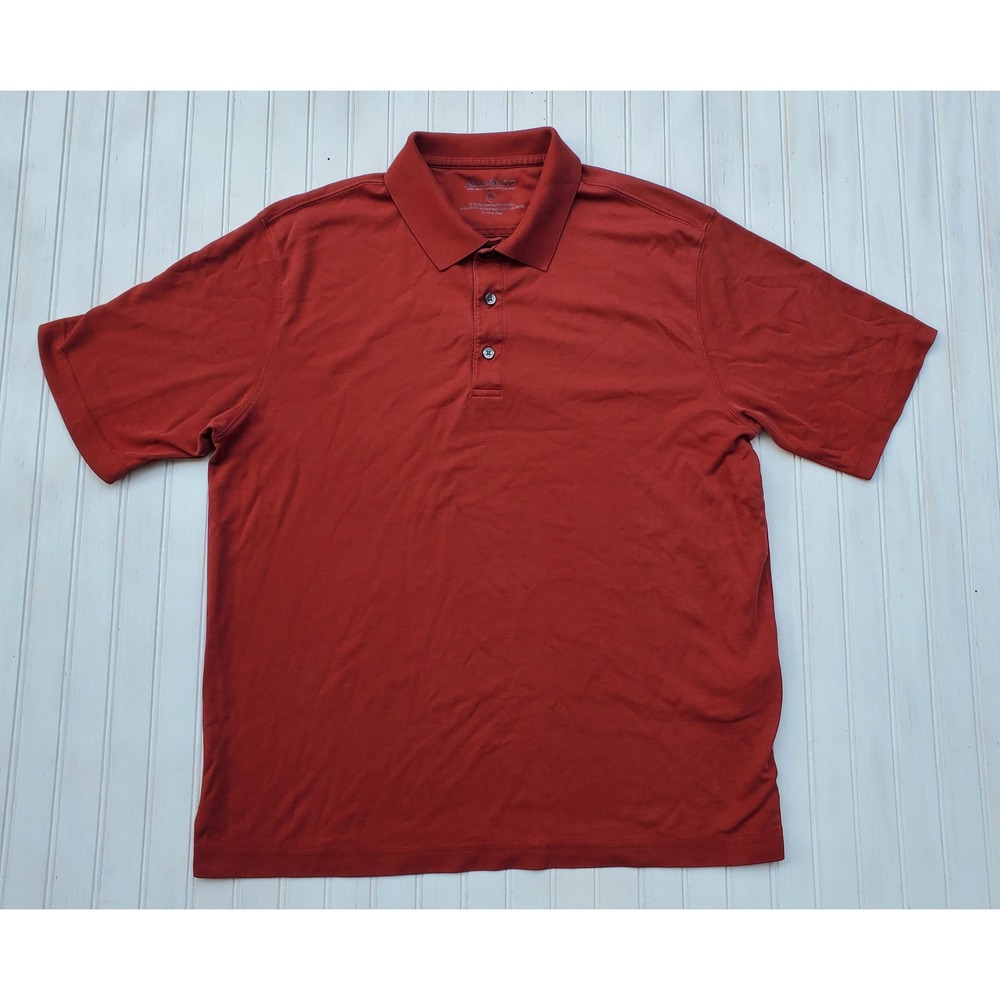 Eddie Bauer Mens Pima Cotton Cocona Polyester Polo Shirt Rust Orange Size M